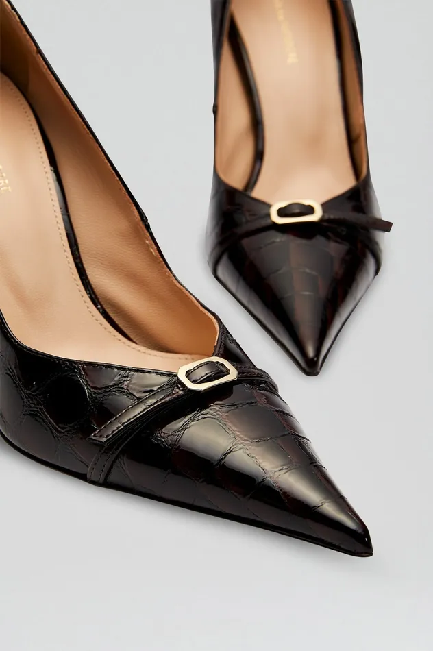 Leather LEATHER EMBOSSED PUMP 95 DARKMULBERRY Scanlan Theodore Women