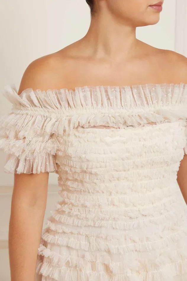 Lisette Ruffle Off Shoulder Gown Champagne Women Needle and Thread Dresses