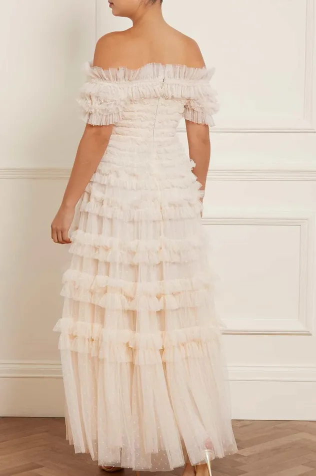 Lisette Ruffle Off Shoulder Gown Champagne Women Needle and Thread Dresses