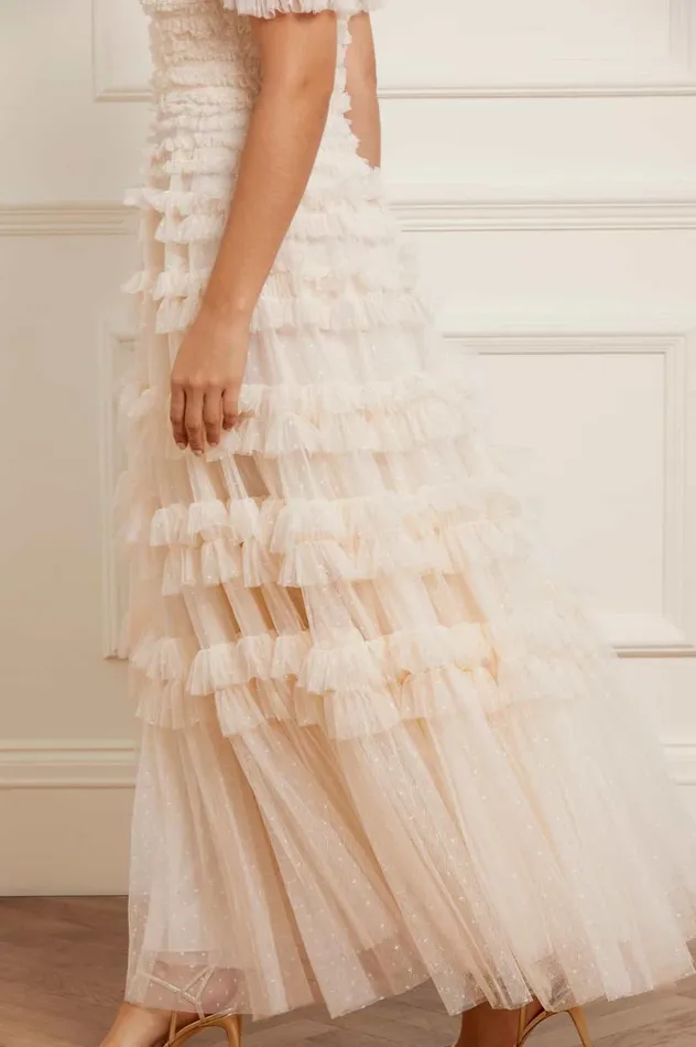 Lisette Ruffle Off Shoulder Gown Champagne Women Needle and Thread Dresses