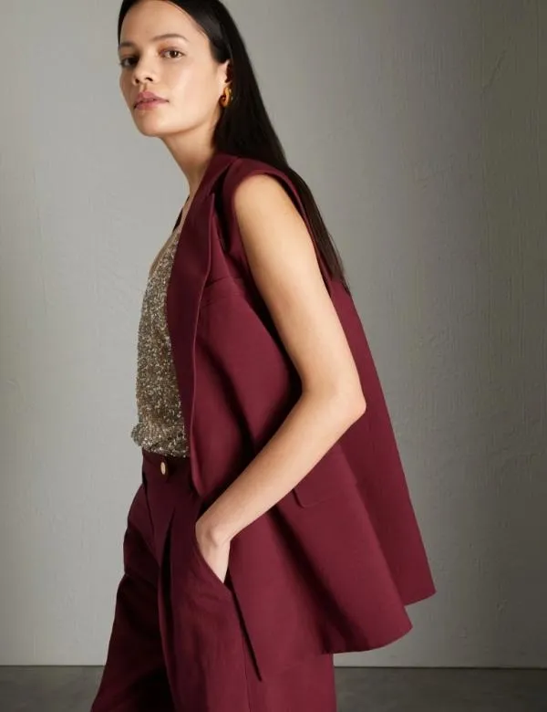 Marella Jackets Women Linenblend Gilet Bordeaux