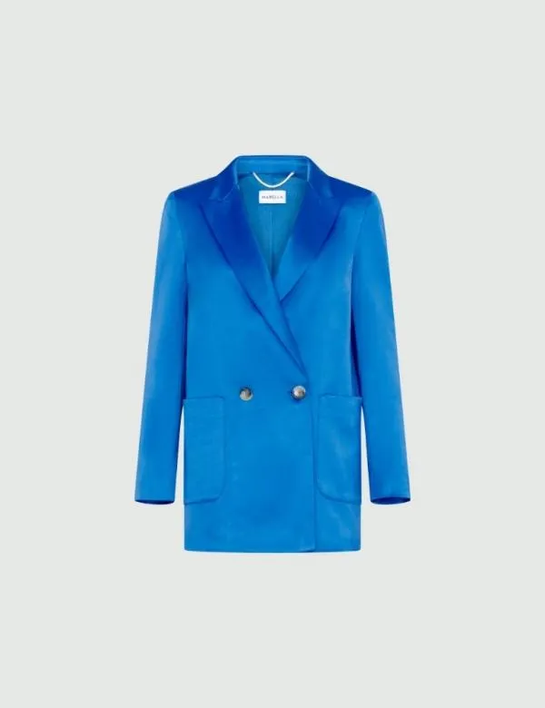 Marella Jackets Women Satin Blazer Deep Blue