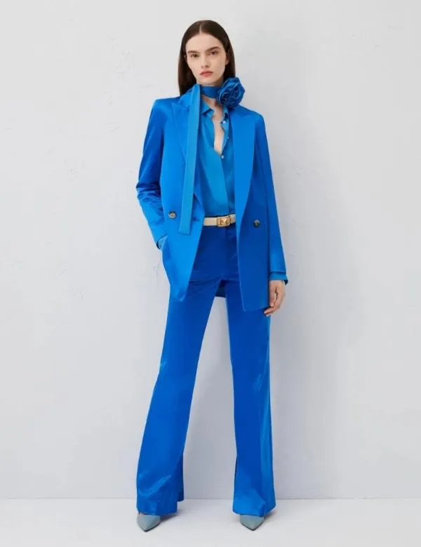 Marella Jackets Women Satin Blazer Deep Blue