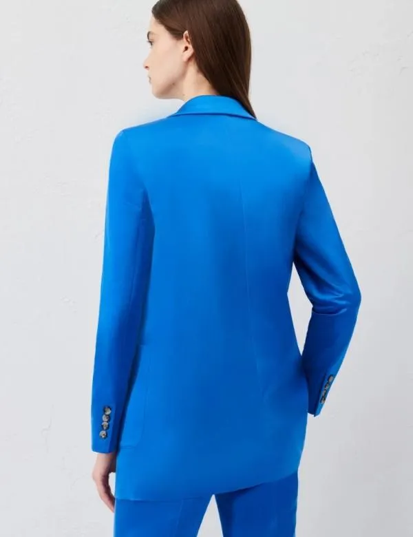 Marella Jackets Women Satin Blazer Deep Blue
