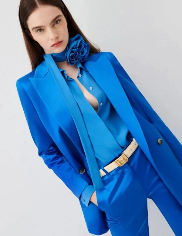 Marella Jackets Women Satin Blazer Deep Blue