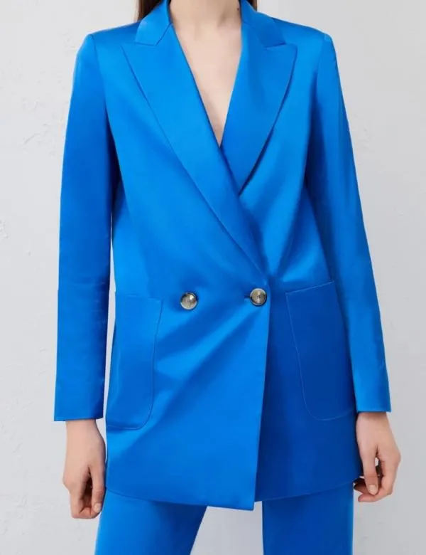 Marella Jackets Women Satin Blazer Deep Blue
