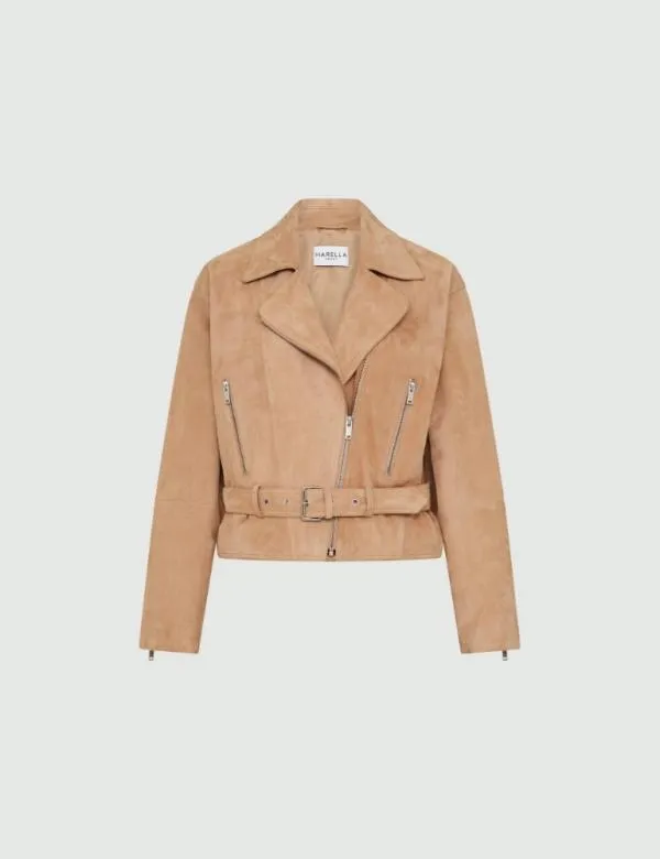 Marella Jackets Women Suede Bikerstyle Jacket Sand