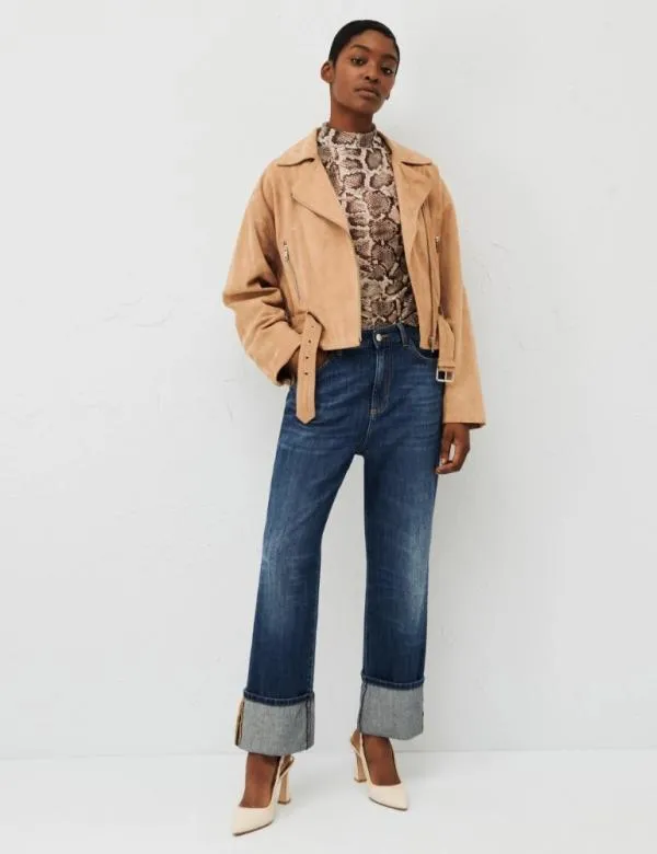 Marella Jackets Women Suede Bikerstyle Jacket Sand