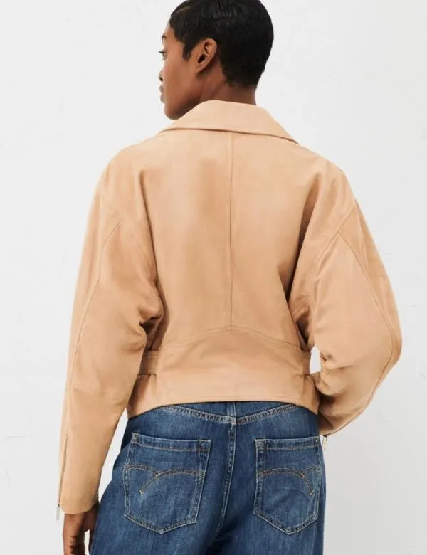 Marella Jackets Women Suede Bikerstyle Jacket Sand