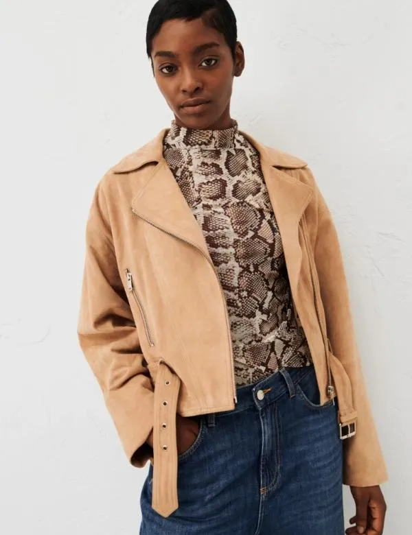 Marella Jackets Women Suede Bikerstyle Jacket Sand