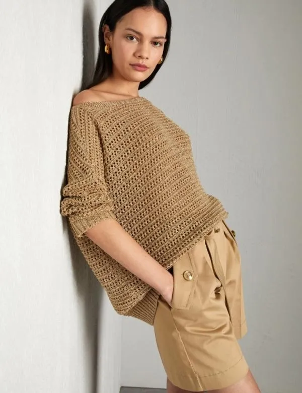 Marella Knitwear Women Boxy Sweater Gold