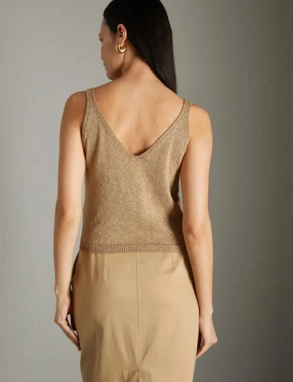 Marella Knitwear Women Lurex Knit Top Gold