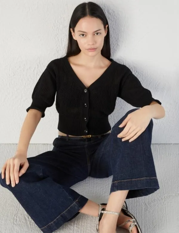 Marella Knitwear Women Openknit Cardigan Black
