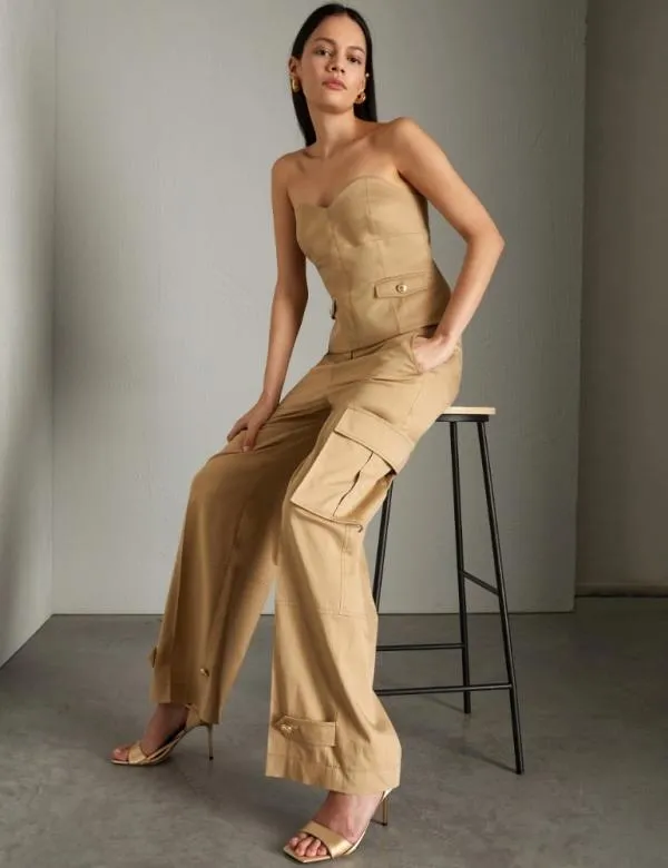 Marella Trousers Women Cargo Trousers Sand