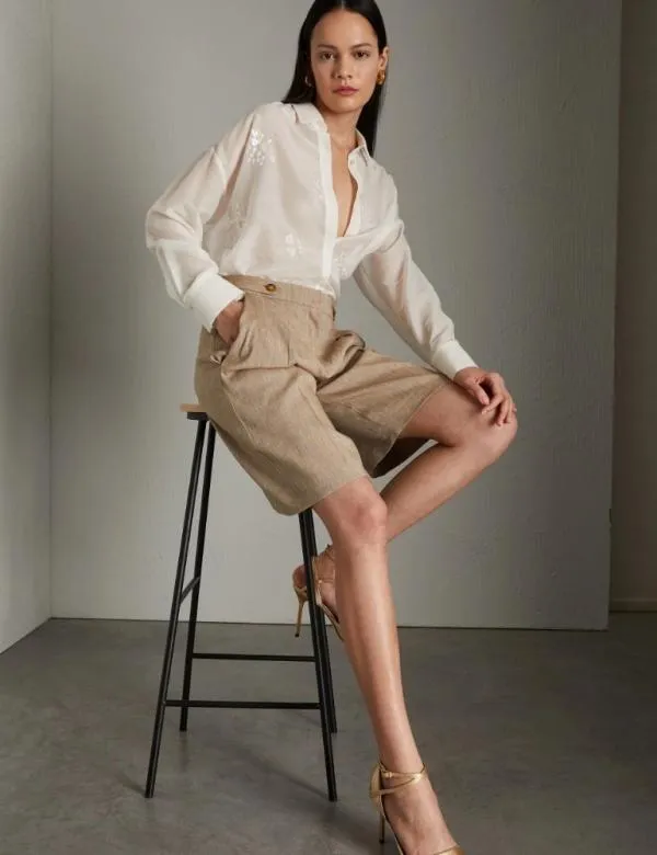 Marella Trousers Women Linenblend Bermuda Shorts Colonial