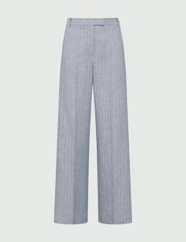Marella Trousers Women Pinstripe Linenblend Trousers Dust Blue