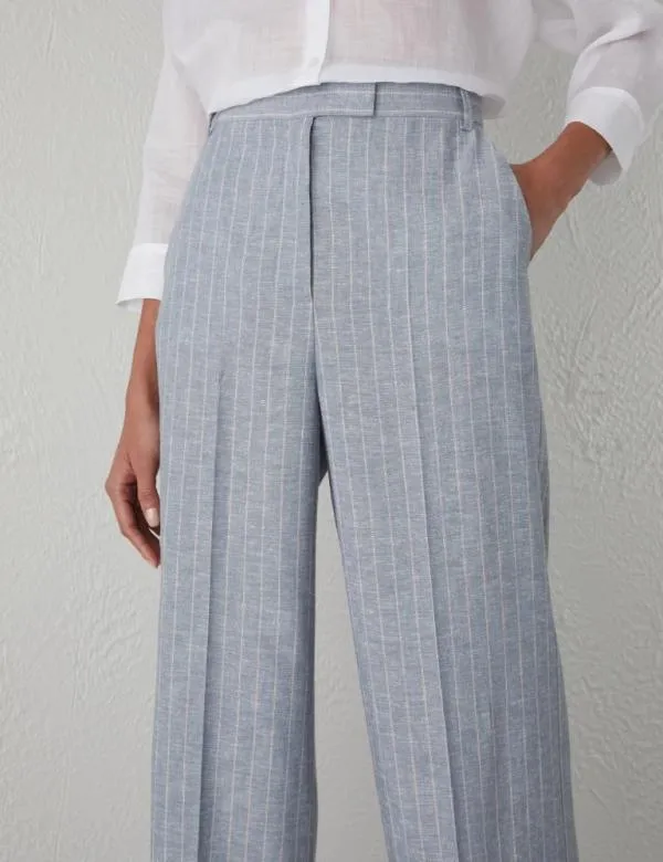 Marella Trousers Women Pinstripe Linenblend Trousers Dust Blue Marella Trousers Women Pinstripe Linenblend Trousers Dust Blue