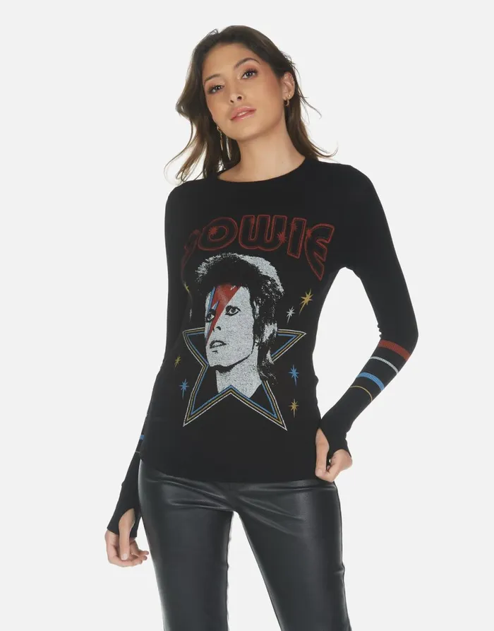 McKinley Bowie 1973 Tour Black Women039s Lauren Moshi Long Sleeve
