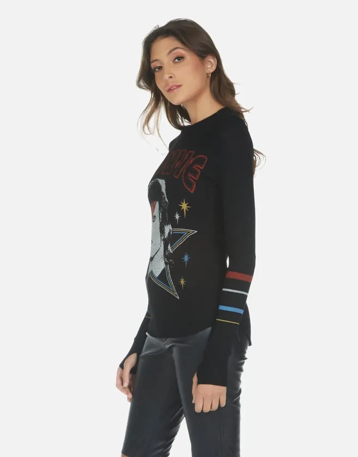 McKinley Bowie 1973 Tour Black Women039s Lauren Moshi Long Sleeve