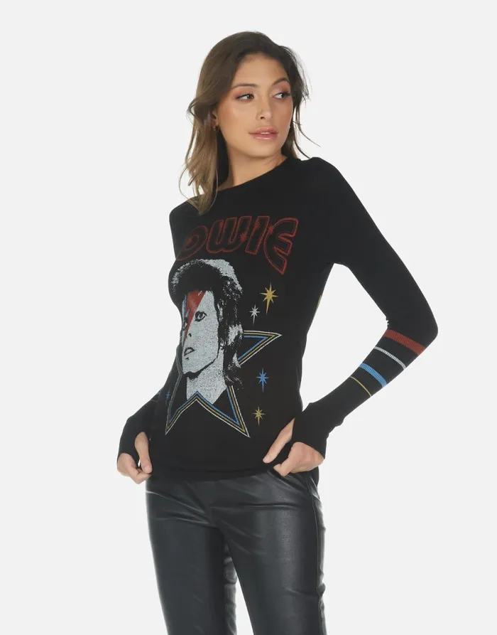 McKinley Bowie 1973 Tour Black Women039s Lauren Moshi Long Sleeve