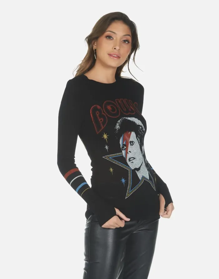 McKinley Bowie 1973 Tour Black Women039s Lauren Moshi Long Sleeve