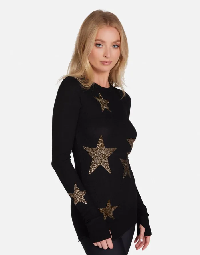 McKinley Gold Crystal Multi Stars Black Women039sMen039s Lauren Moshi Hoodies