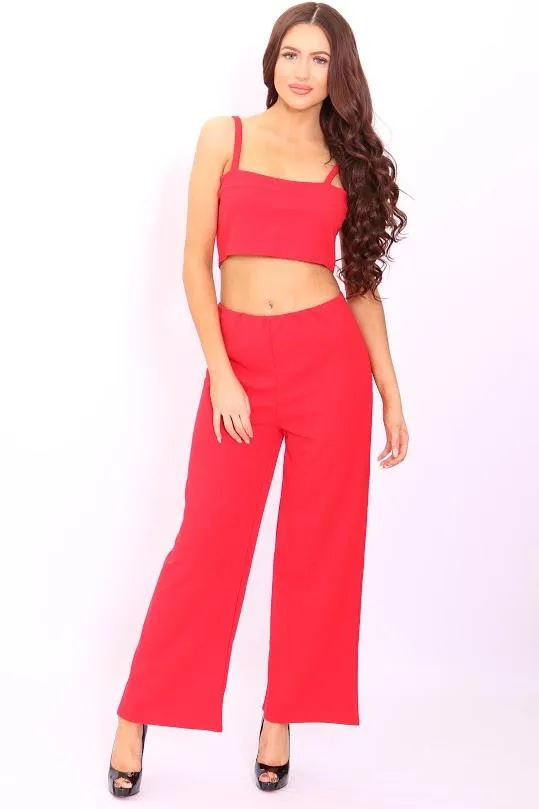 Meghan Red Crop Top Flared Trouser CoOrd Set Women Missfiga CoOrds