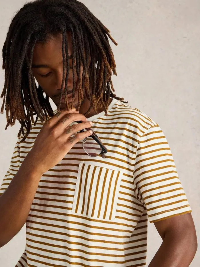 Men Abersoch Stripe Crew Neck Tee Natural Multi White Stuff TShirts