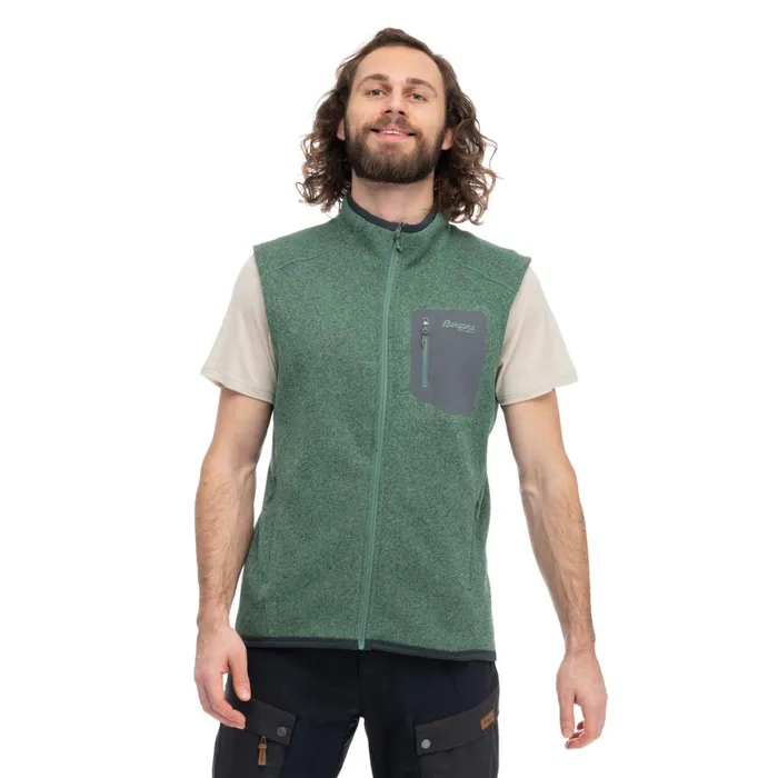 Men Bergans Of Norway Fleece Kamphaug Knitted Vest Dark Jade Green