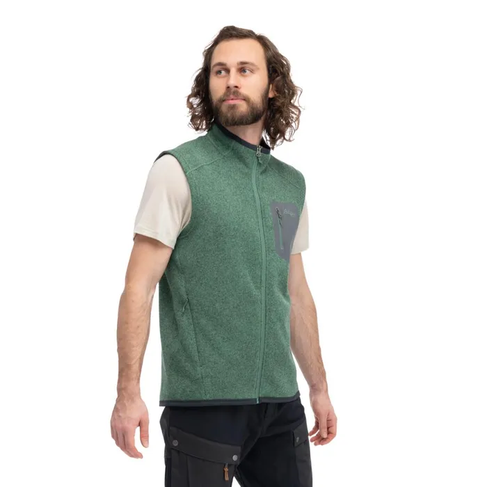 Men Bergans Of Norway Fleece Kamphaug Knitted Vest Dark Jade Green