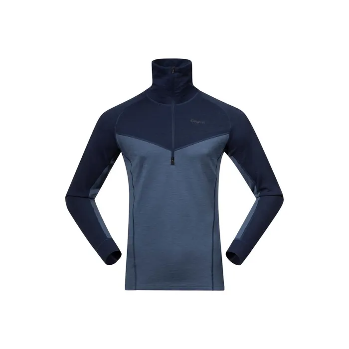Men Bergans Of Norway Wool Longsleeved Shirts InnerDual Merino Half Zip Granite Blue Navy Blue