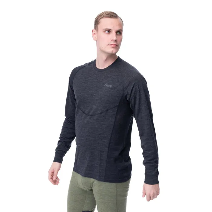Men Bergans Of Norway Wool Longsleeved Shirts InnerLight Long Sleeve Solid Charcoal