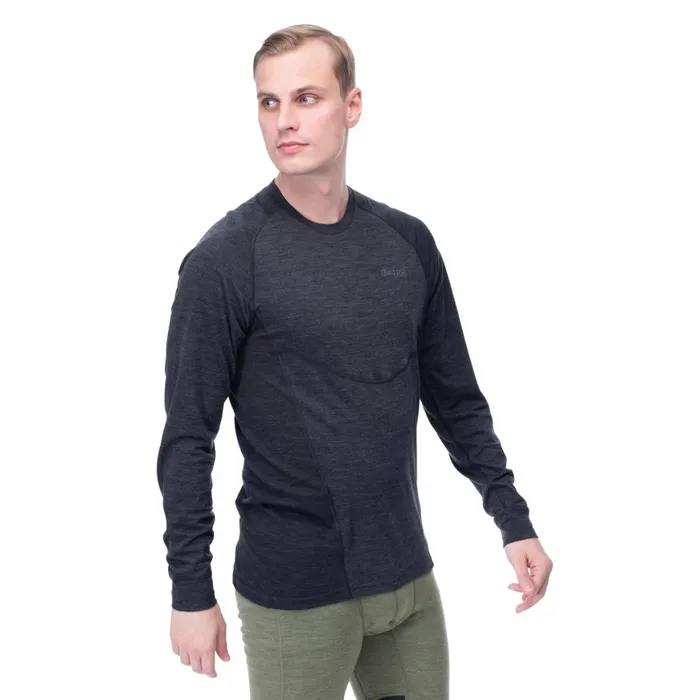 Men Bergans Of Norway Wool Longsleeved Shirts InnerLight Long Sleeve Solid Charcoal
