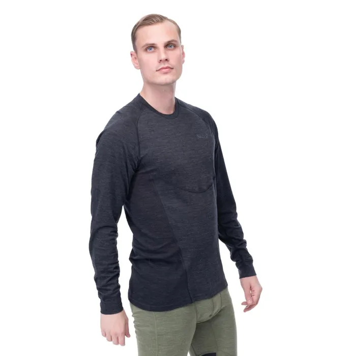 Men Bergans Of Norway Wool Longsleeved Shirts InnerLight Long Sleeve Solid Charcoal