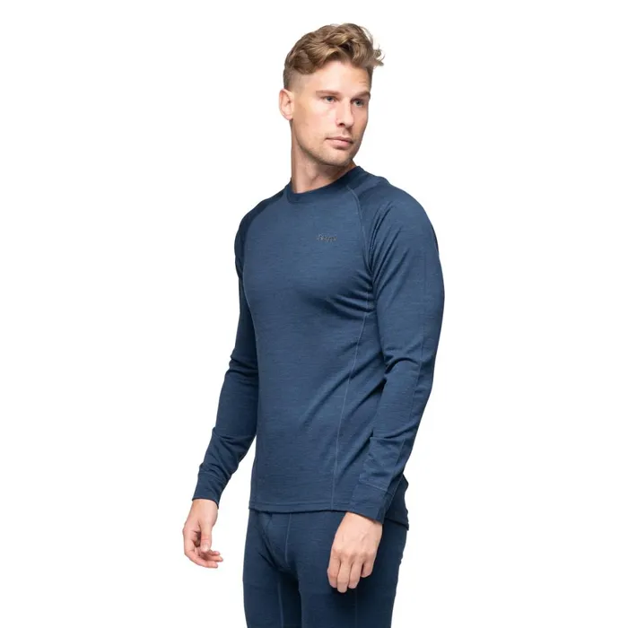 Men Bergans Of Norway Wool Longsleeved Shirts InnerPure Merino Long Sleeve Navy Blue