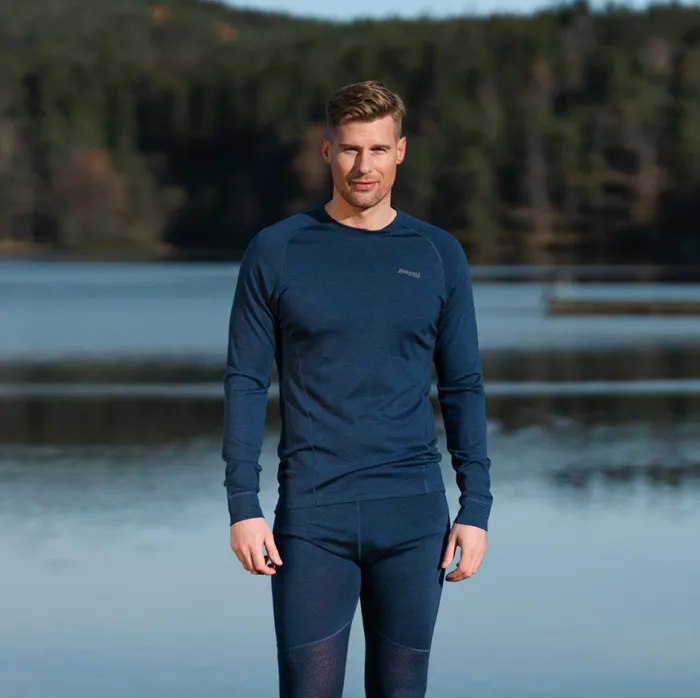 Men Bergans Of Norway Wool Longsleeved Shirts InnerPure Merino Long Sleeve Navy Blue