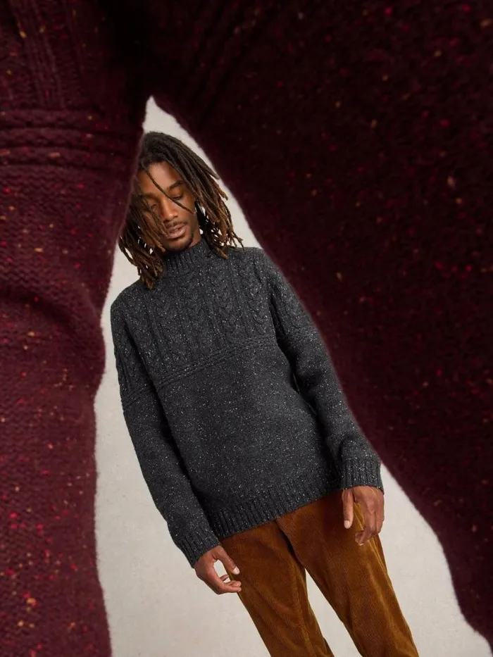 Men Berkley Crew Neck Jumper Charcoal Grey White Stuff Knitwear