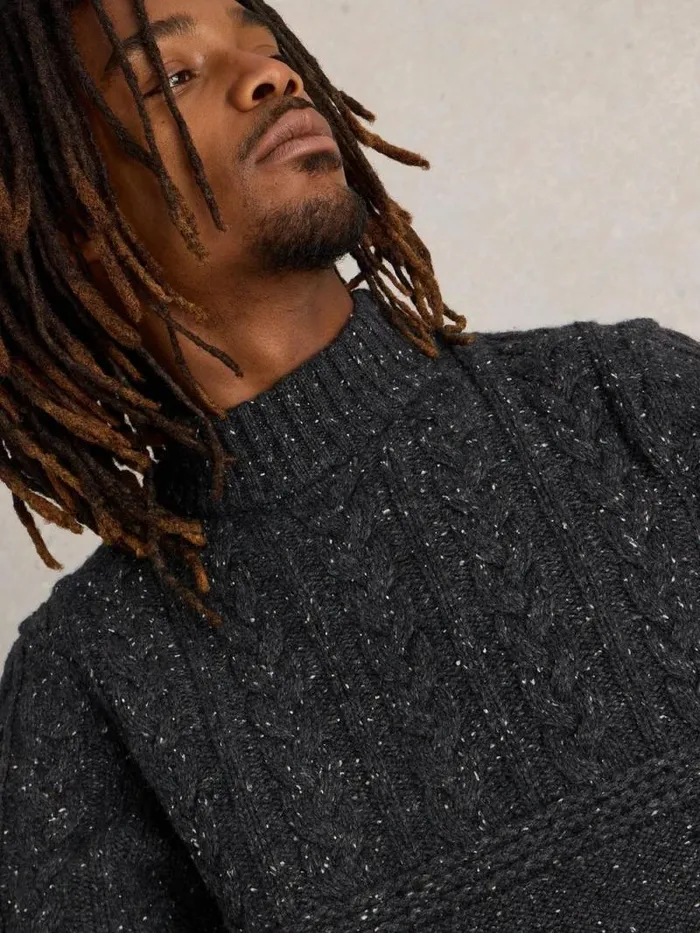 Men Berkley Crew Neck Jumper Charcoal Grey White Stuff Knitwear