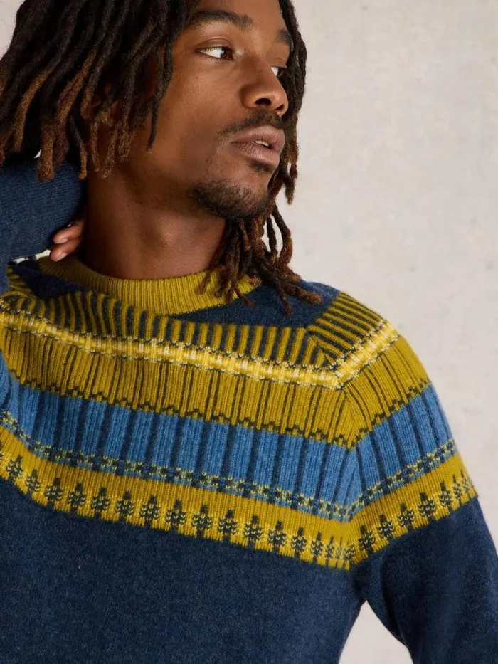 Men Block Fairisle Crew Neck Navy Multi White Stuff Knitwear Men Block Fairisle Crew Neck Navy Multi White Stuff Knitwear