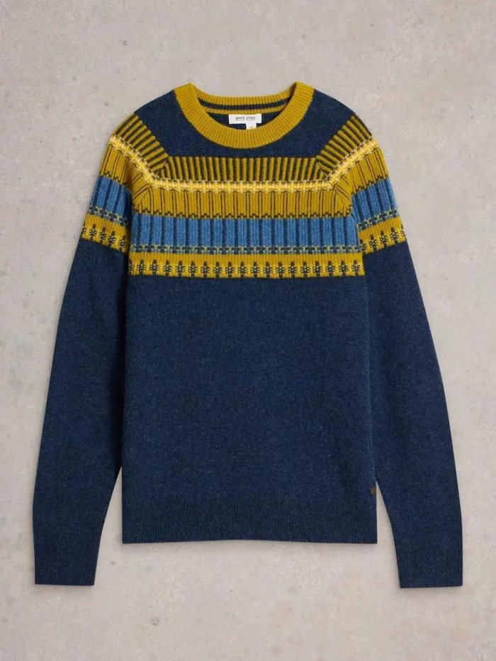 Men Block Fairisle Crew Neck Navy Multi White Stuff Knitwear Men Block Fairisle Crew Neck Navy Multi White Stuff Knitwear