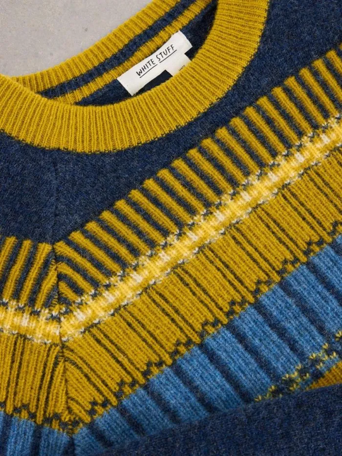 Men Block Fairisle Crew Neck Navy Multi White Stuff Knitwear Men Block Fairisle Crew Neck Navy Multi White Stuff Knitwear