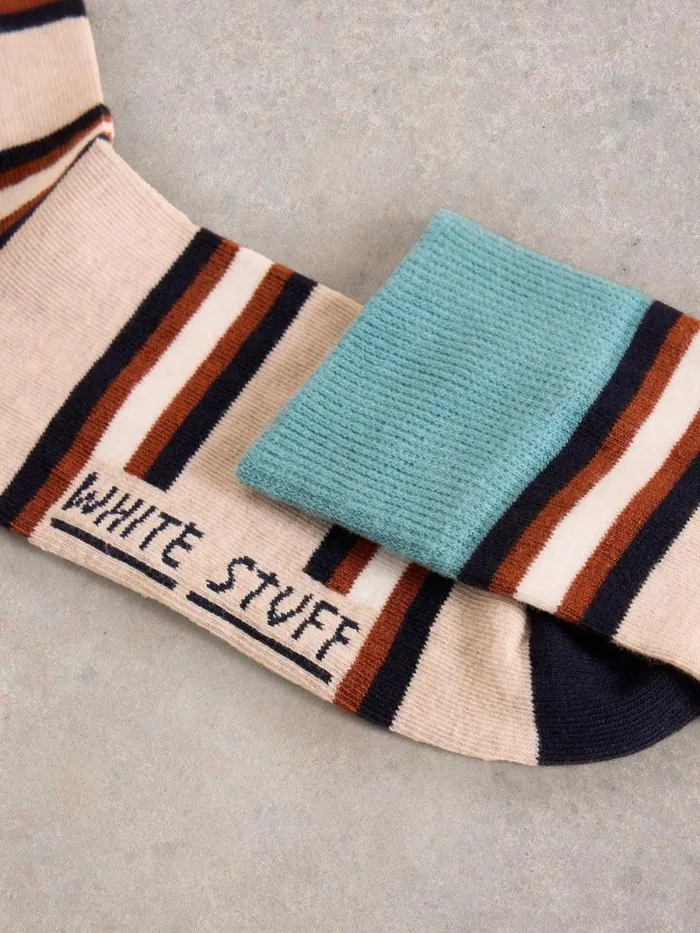 Men Block Stripe Ankle Sock Natural Multi White Stuff Socks