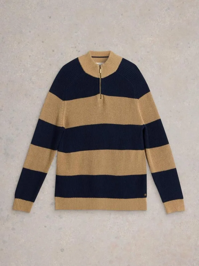 Men Block Stripe Funnel Neck Tan Multi White Stuff Knitwear Men Block Stripe Funnel Neck Tan Multi White Stuff Knitwear