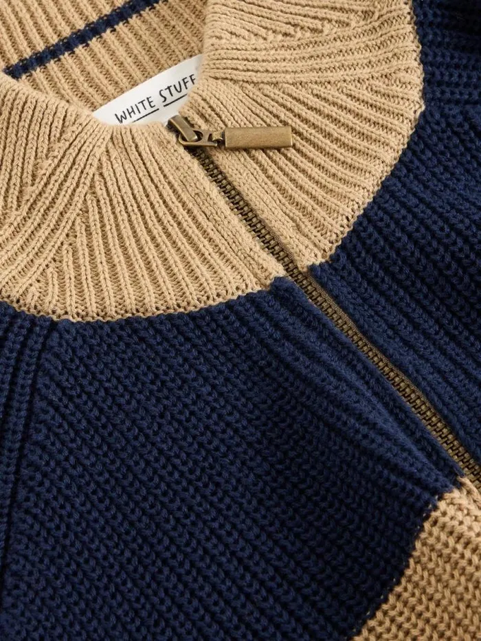 Men Block Stripe Funnel Neck Tan Multi White Stuff Knitwear Men Block Stripe Funnel Neck Tan Multi White Stuff Knitwear