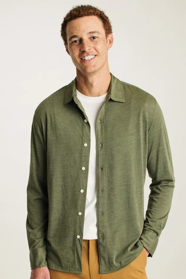 Men Bonobos Casual Shirts Performance Merino Shirt Heather Olive Green Men Bonobos Casual Shirts Performance Merino Shirt Heather Olive Green