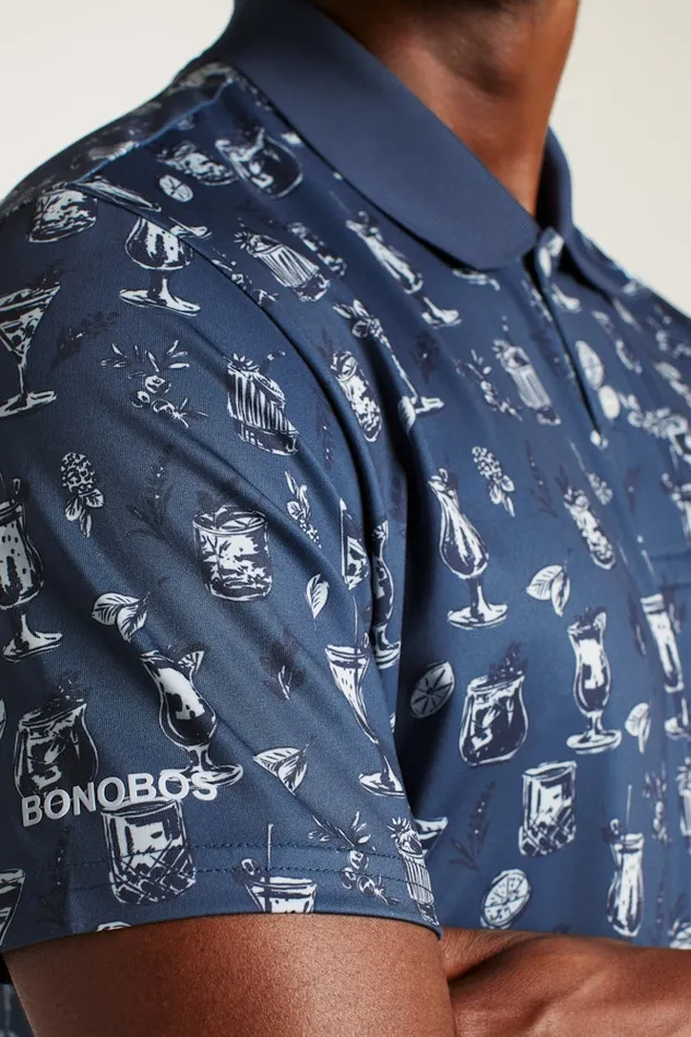 Men Bonobos Golf Polos and Tops The Performance Golf Polo Shirt Solid and Striped Navy Tiki Bar