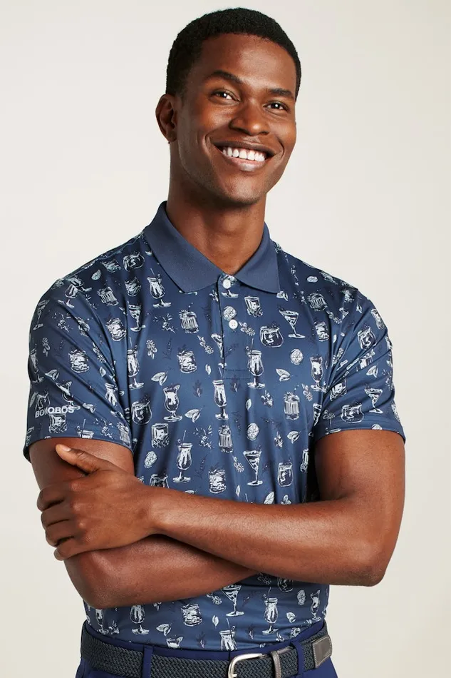 Men Bonobos Golf Polos and Tops The Performance Golf Polo Shirt Solid and Striped Navy Tiki Bar