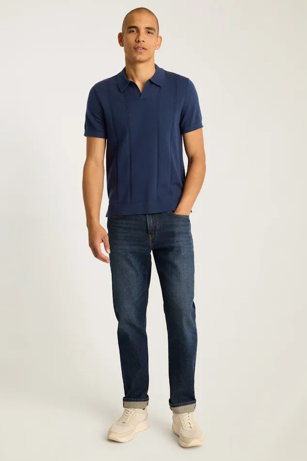 Men Bonobos Sweater Polos Hudson Sweater Polo Navy Cotton Cable