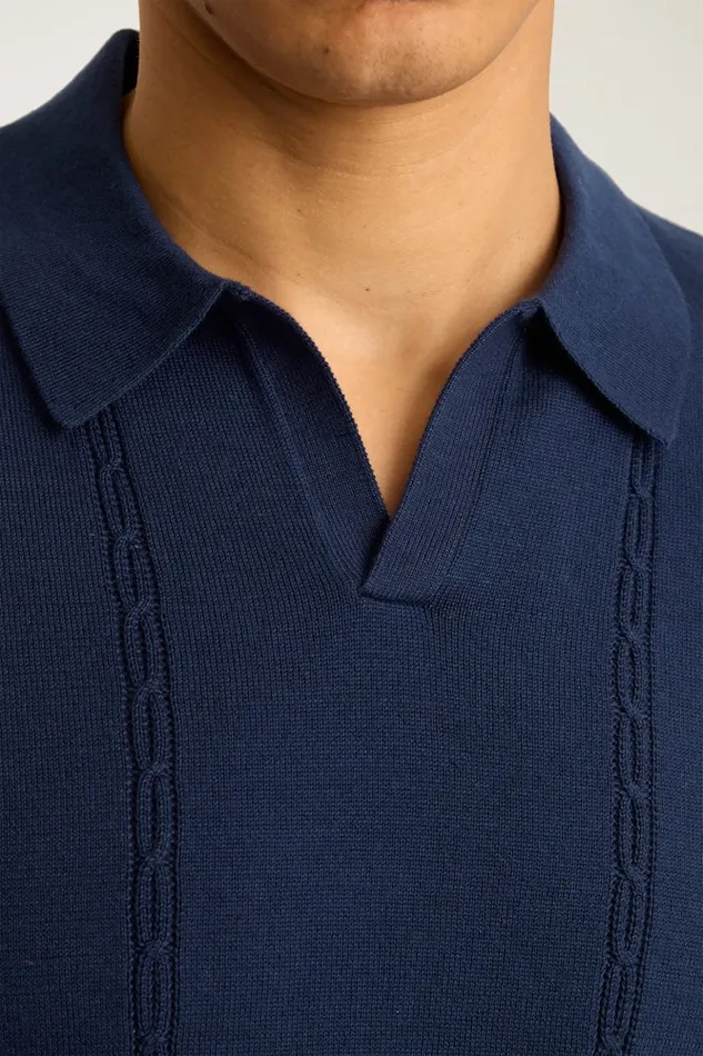 Men Bonobos Sweater Polos Hudson Sweater Polo Navy Cotton Cable Men Bonobos Sweater Polos Hudson Sweater Polo Navy Cotton Cable