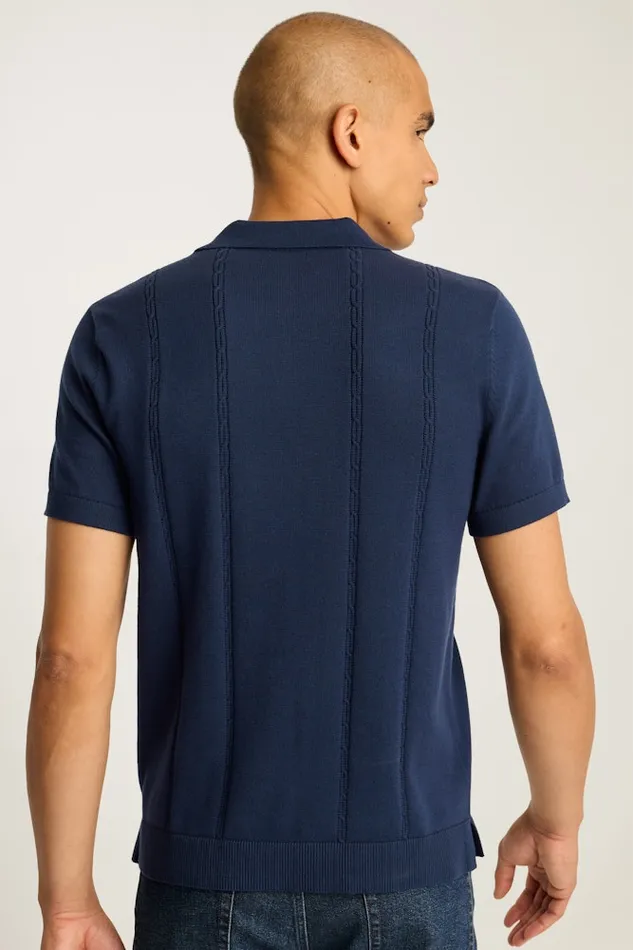 Men Bonobos Sweater Polos Hudson Sweater Polo Navy Cotton Cable Men Bonobos Sweater Polos Hudson Sweater Polo Navy Cotton Cable